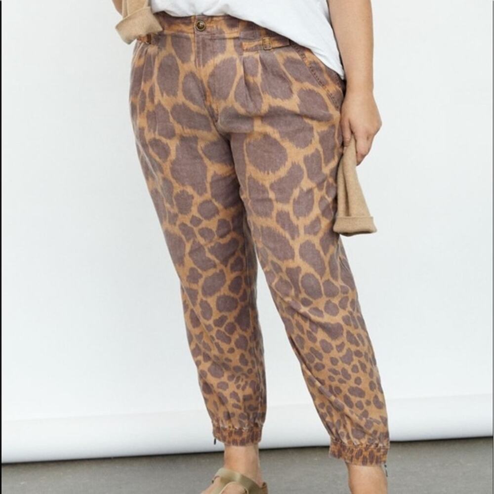 Anthropologie Tamarind Giraffe Animal Print Linen Blend Trouser Jogger Pants